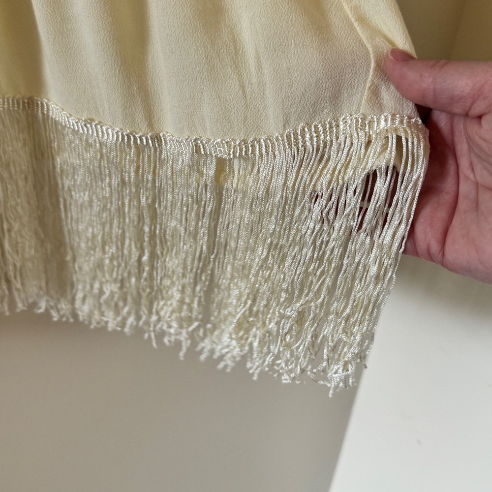 Boho Embroidered Peasant Dress Cream Fringe Festival Tunic Midi S - Picture 9 of 14